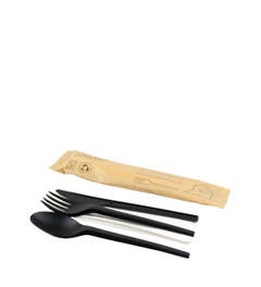 Re-usable CPLA cutlery set Black 