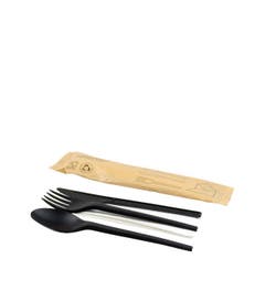 Re-usable CPLA cutlery set Black 