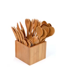 Bamboo Cutlery Set & Holder