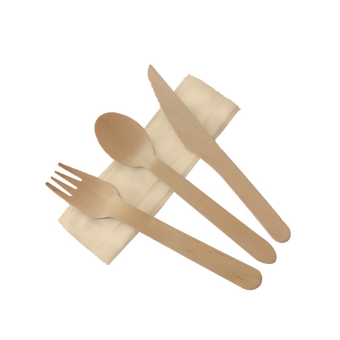 3 Pcs/set Handmade Cutlery Cloth Bag Fork Natural Wood Spoon 